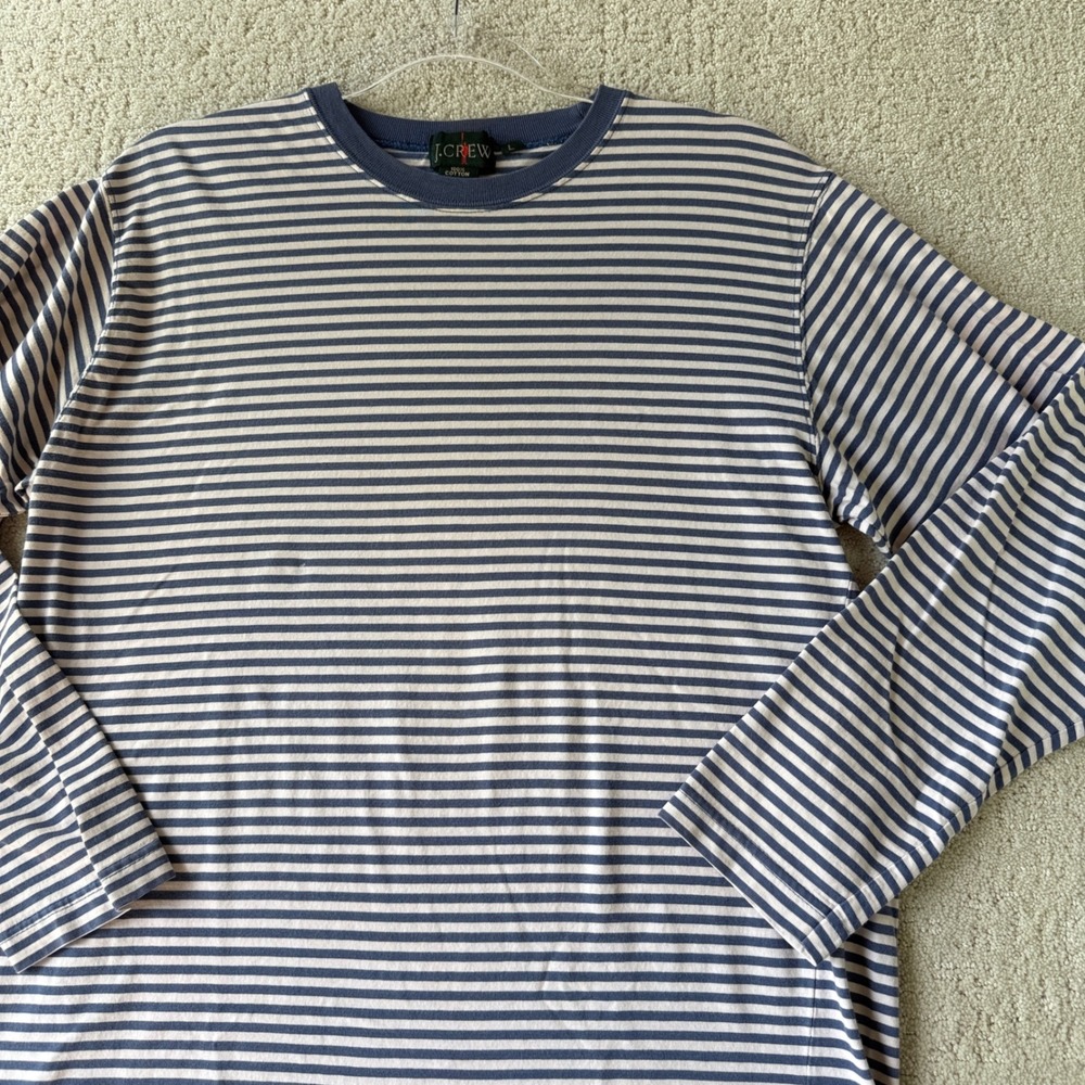 J.Crew T-Shirt Mens Large Blue White Striped Long Sleeve Vintage Made in USA